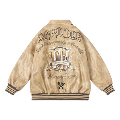 𝔽𝕦𝕤𝕚𝕠𝕟 𝔽𝕠𝕔𝕦𝕤 -ᴄʜɪᴄᴀɴᴏ♠︎悍匪♠︎ 美版OVERSIZE冬季休閒百搭保暖寬鬆花體字刺绣棒球服外套皮衣 Ｍ21S