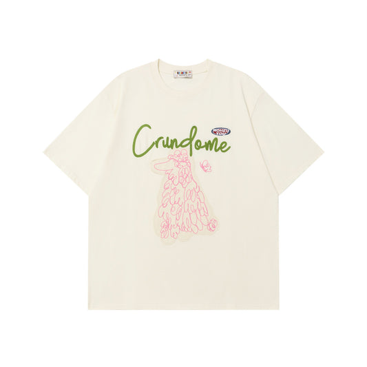 𝕃oose 𝔽it ☞𝟤𝟢𝟤𝟧 ☜美式復古設計感貼布繡圓領寬版上衣TN-51