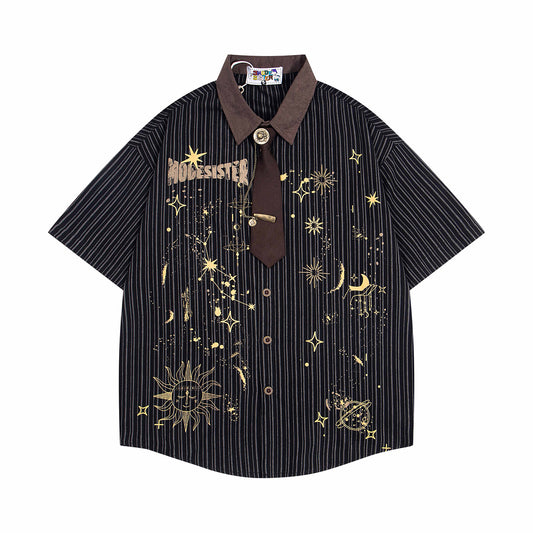 𝕃oose 𝔽it ☞𝟤𝟢𝟤𝟧 ☜領帶系列復古學院風設計感條紋寬鬆襯衫MO-62