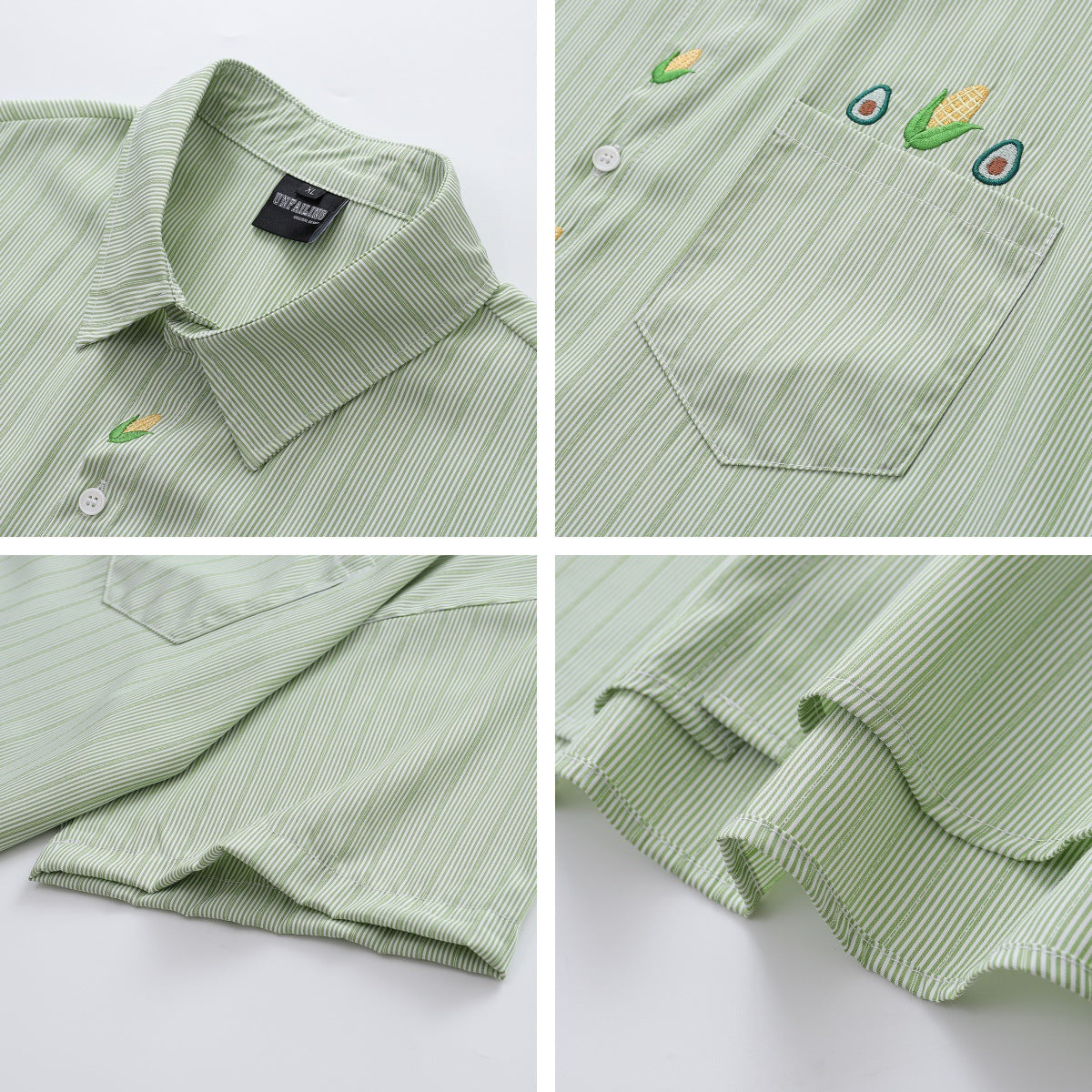 𝔼mbro 𝕊hirt𒉽美式復古玉米刺繡短袖寬鬆襯衫Y00