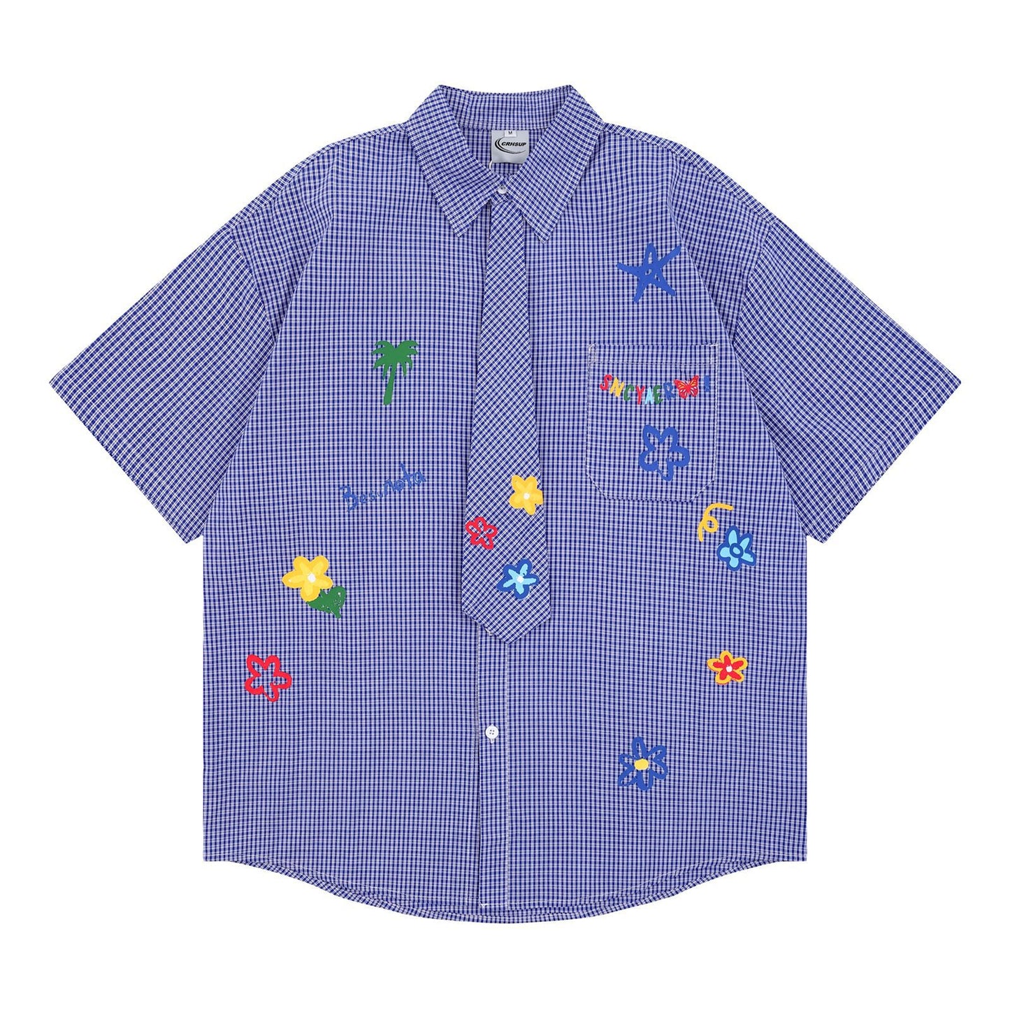 𝕃oose 𝔽it ☞𝟤𝟢𝟤𝟧 ☜領帶系列塗鴉小鴨格子寬鬆襯衫A-300