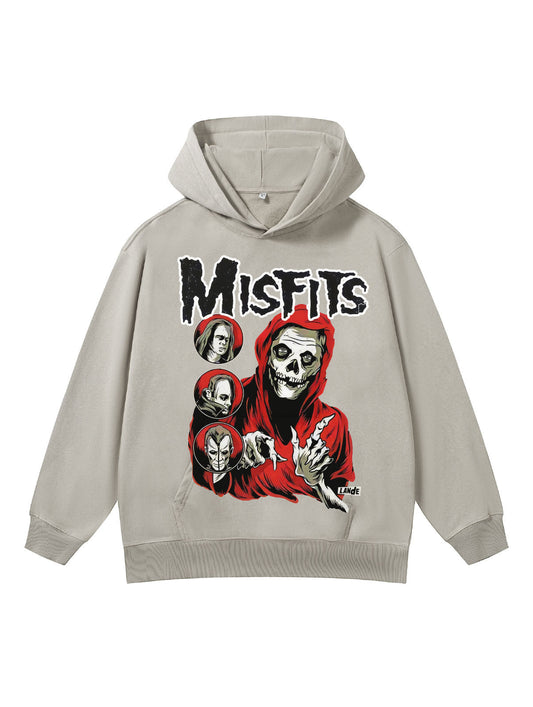 ♛𝔽𝕦𝕤𝕚𝕠𝕟 𝔽𝕠𝕔𝕦𝕤 ♛410G重磅水洗美式復古Misfits連帽大學T  FZ-37