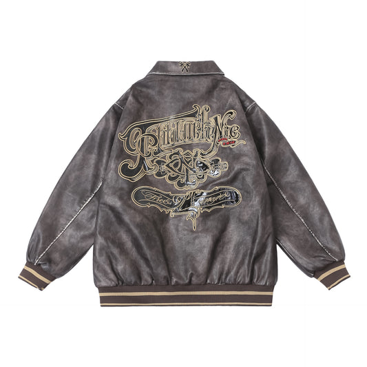 𝔽𝕦𝕤𝕚𝕠𝕟 𝔽𝕠𝕔𝕦𝕤 -ᴄʜɪᴄᴀɴᴏ♠︎悍匪♠︎ 西海岸奇卡諾Chicano悍匪萬針刺绣夾棉皮衣外套 MF21S