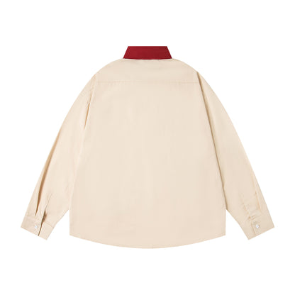 𝔼mbro 𝕊hirt𒉽2025秋冬撞色趣味貼布繡寬鬆襯衫MO-99