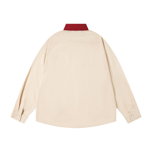 𝔼mbro 𝕊hirt𒉽2025秋冬撞色趣味貼布繡寬鬆襯衫MO-99