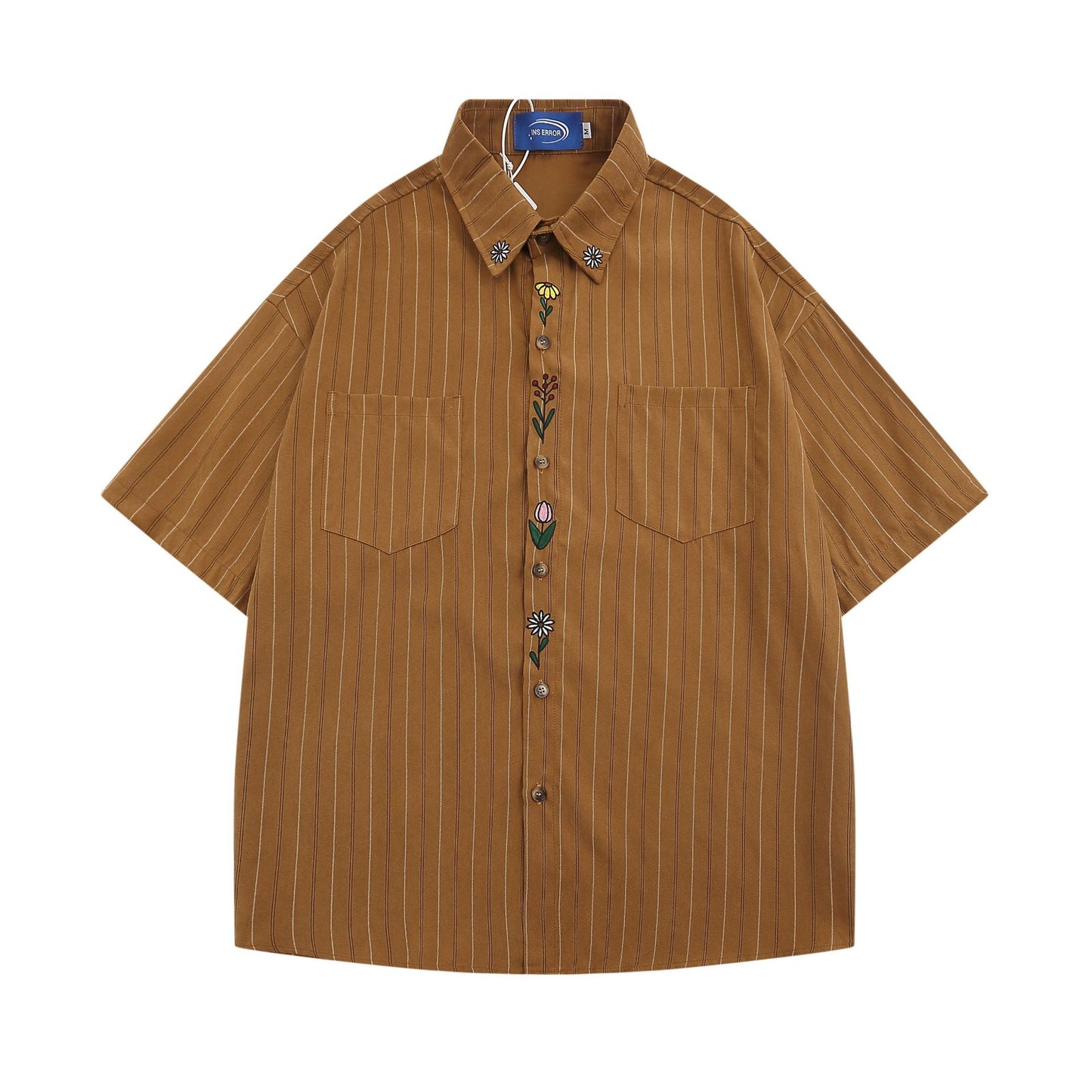 𝔼mbro 𝕊hirt𒉽美式復古花卉刺繡百搭休閒襯衫P-51