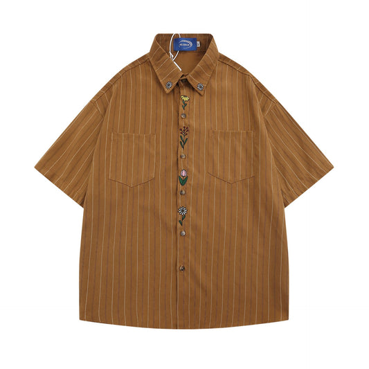 𝔼mbro 𝕊hirt𒉽美式復古花卉刺繡百搭休閒襯衫P-51