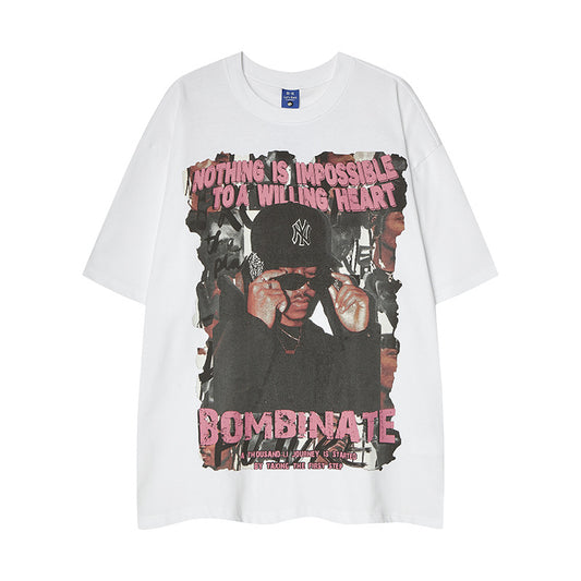 𝕃oose 𝔽it ☞𝟤𝟢𝟤𝟧 ☜美式復古噴繪人像風格男女中性 T-Shirt寬版上衣 RK91