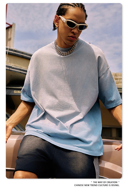 ▶𝔽𝕦𝕤𝕚𝕠𝕟 𝔽𝕠𝕔𝕦𝕤 ⌘𝓦𝓪𝓼𝓱𝓮𝓭 𝔀𝓲𝓷𝓭 ◀ 2025春夏潮牌ins新款纯棉水洗做舊短袖街頭巴家重磅半袖Ｔ恤 TZ-05