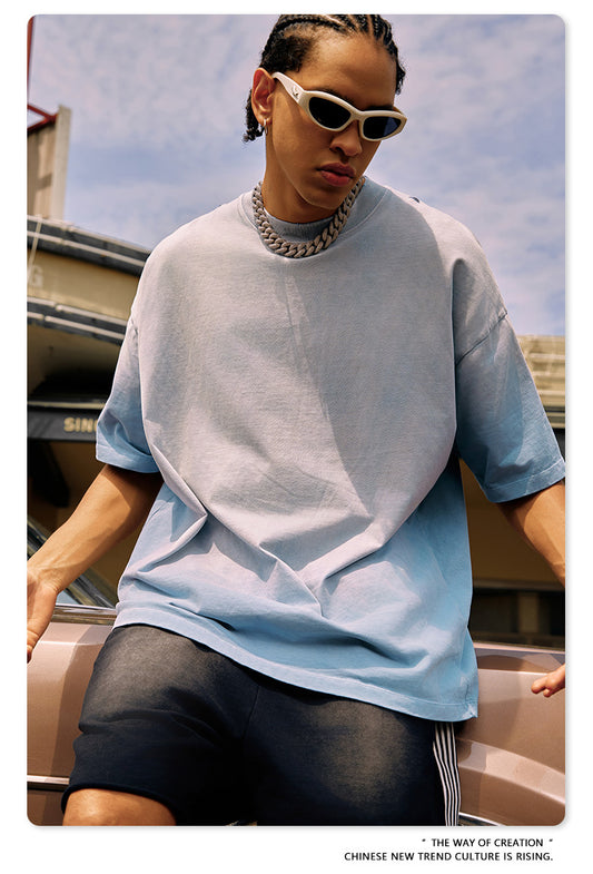 ▶𝔽𝕦𝕤𝕚𝕠𝕟 𝔽𝕠𝕔𝕦𝕤 ⌘𝓦𝓪𝓼𝓱𝓮𝓭 𝔀𝓲𝓷𝓭 ◀ 2025春夏潮牌ins新款纯棉水洗做舊短袖街頭巴家重磅半袖Ｔ恤 TZ-05