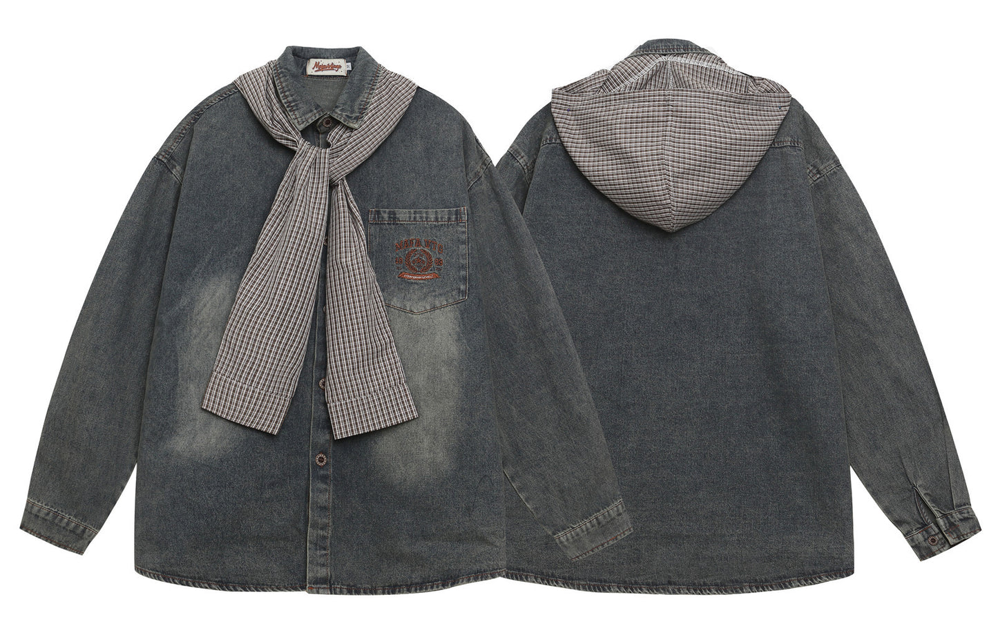 𝔼mbro 𝕊hirt𒉽2025秋冬復古連帽牛仔刺繡襯衫外套IN-26