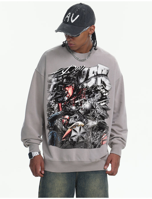 ♛𝔽𝕦𝕤𝕚𝕠𝕟 𝔽𝕠𝕔𝕦𝕤 ♛410G重磅水洗美式復古圓領厚T  GH-55