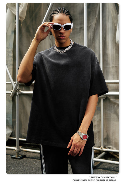 ▶𝔽𝕦𝕤𝕚𝕠𝕟 𝔽𝕠𝕔𝕦𝕤 ⌘𝓦𝓪𝓼𝓱𝓮𝓭 𝔀𝓲𝓷𝓭 ◀2025春夏潮牌ins新款纯棉水洗做舊短袖街頭巴家重磅半袖Ｔ恤 TZ-05