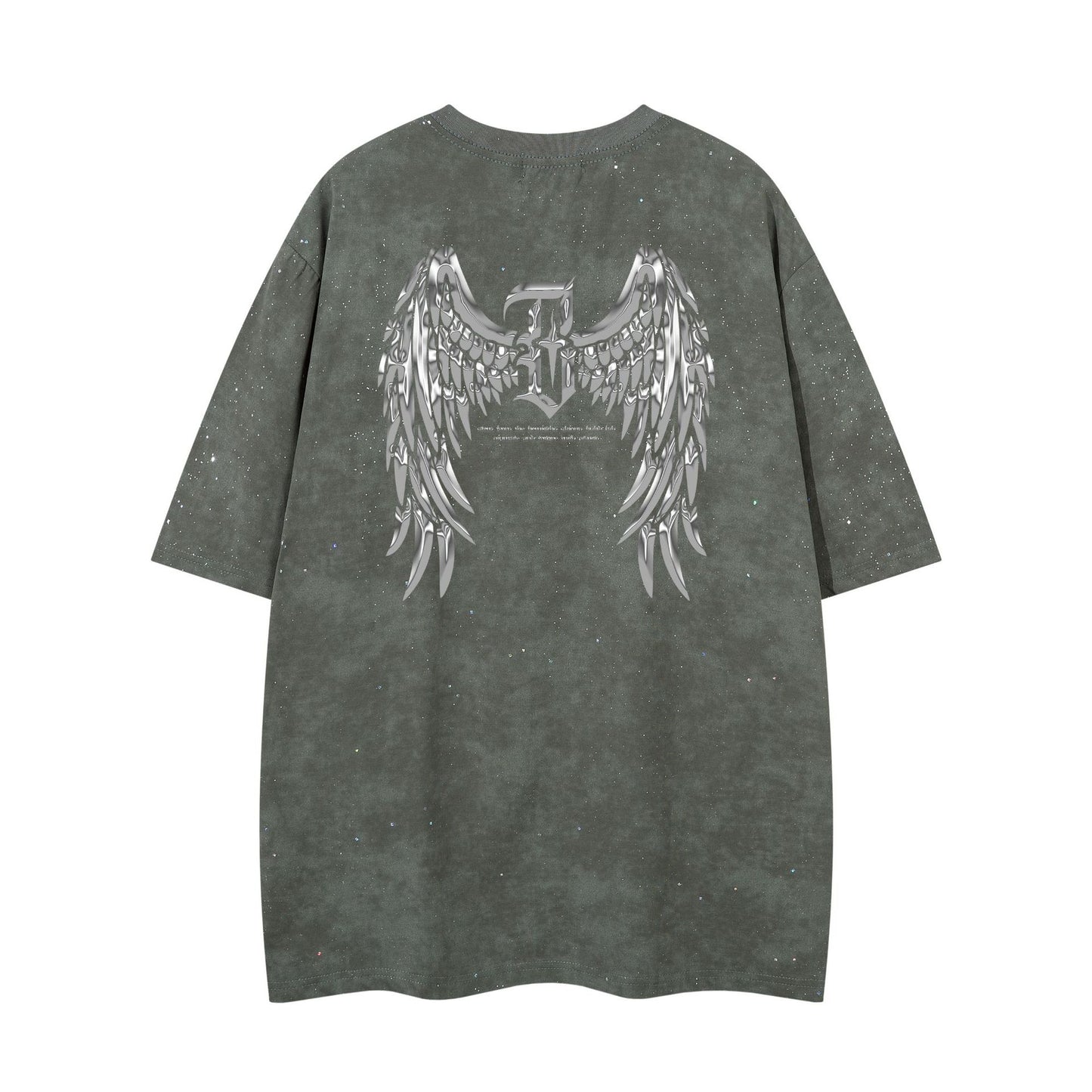 𝕃oose 𝔽it ☞𝟤𝟢𝟤𝟧 ☜美式復古設計感滿天星翅膀風格男女中性 T-Shirt寬版上衣 JK102