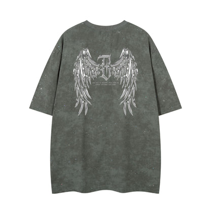 𝕃oose 𝔽it ☞𝟤𝟢𝟤𝟧 ☜美式復古設計感滿天星翅膀風格男女中性 T-Shirt寬版上衣 JK102