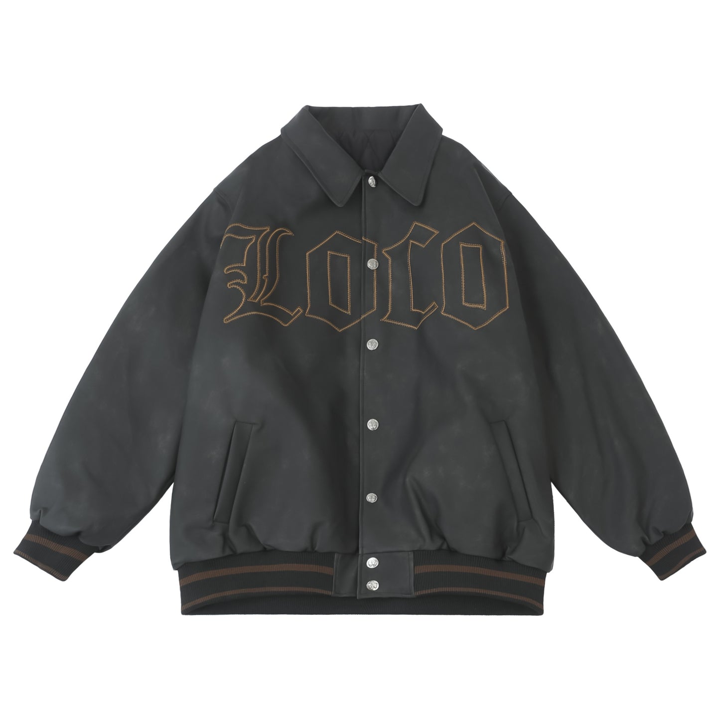 𝔽𝕦𝕤𝕚𝕠𝕟 𝔽𝕠𝕔𝕦𝕤 -ᴄʜɪᴄᴀɴᴏ♠︎悍匪♠︎  美式vitage復古花體字刺绣棉服加厚重磅oversize皮衣外套 W901