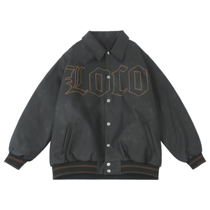 𝔽𝕦𝕤𝕚𝕠𝕟 𝔽𝕠𝕔𝕦𝕤 -ᴄʜɪᴄᴀɴᴏ♠︎悍匪♠︎  美式vitage復古花體字刺绣棉服加厚重磅oversize皮衣外套 W901