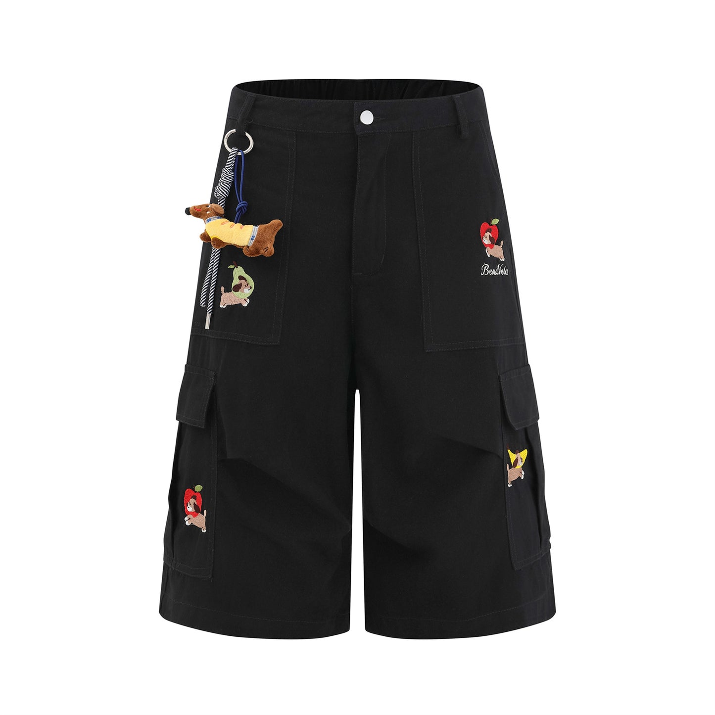 𖥟𝕽𝖊𝖑𝖆𝖝𝖊𝖉 𝖋𝖎𝖙  ☞美式復古小狗掛飾多口袋七分褲C-31