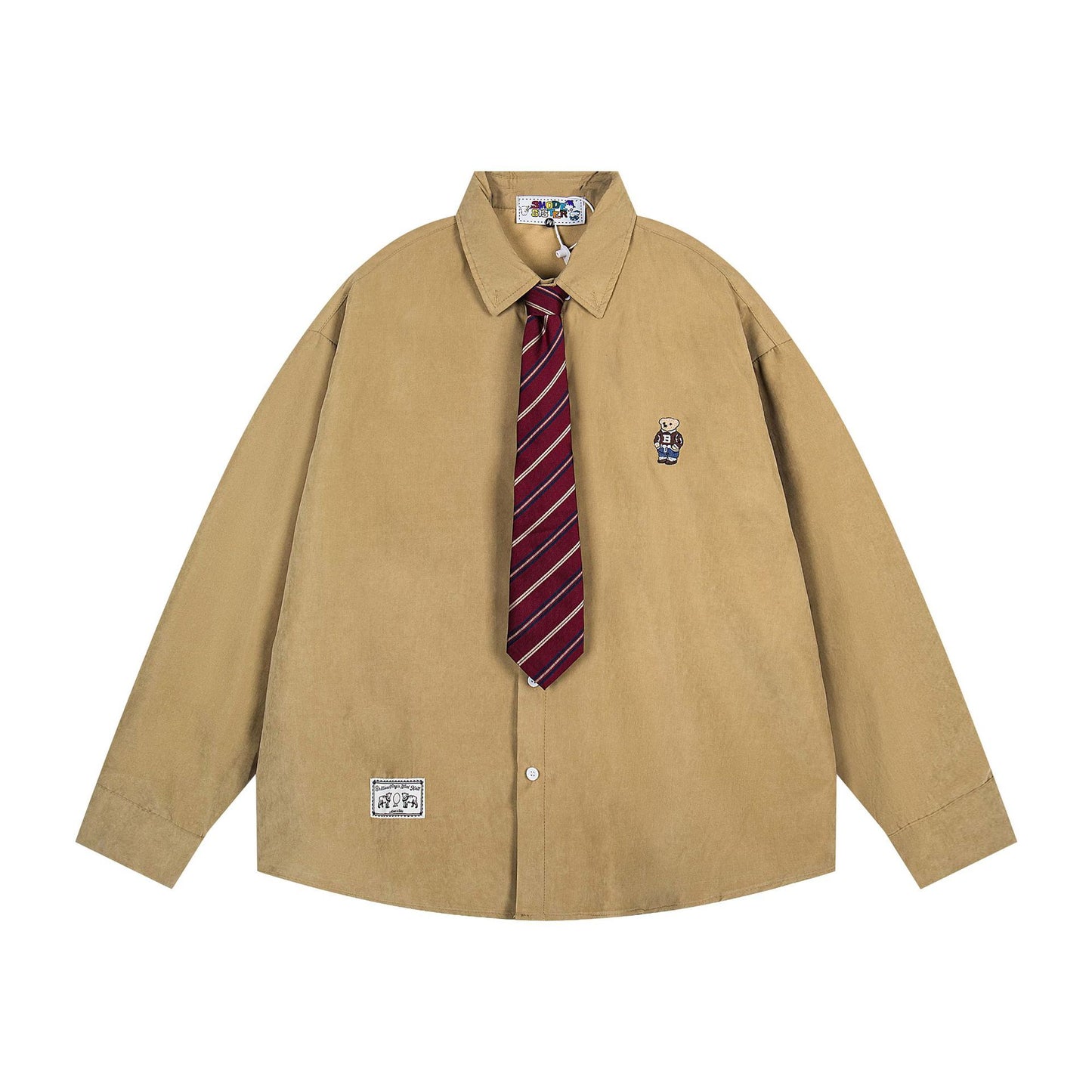 𝔼mbro 𝕊hirt𒉽2025秋冬領帶系列小熊刺繡格子寬鬆襯MO-18