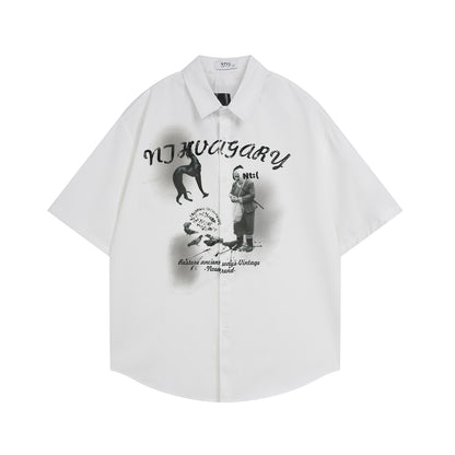 𝕃oose 𝔽it ☞𝟤𝟢𝟤𝟧 ☜美式復古人像印花百搭休閒寬鬆襯衫 N-913