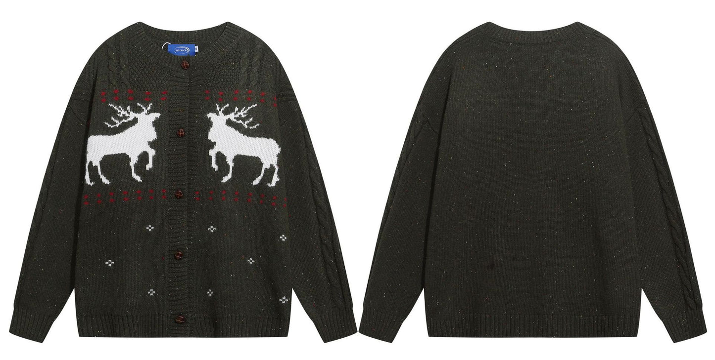 ⓀⓃⒾⓉ𒉽2025秋冬復古麋鹿圓領針織外套 K-86