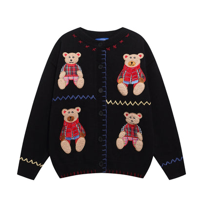 ⓀⓃⒾⓉ𒉽2025秋冬小熊刺繡圓領針織外套 K-98