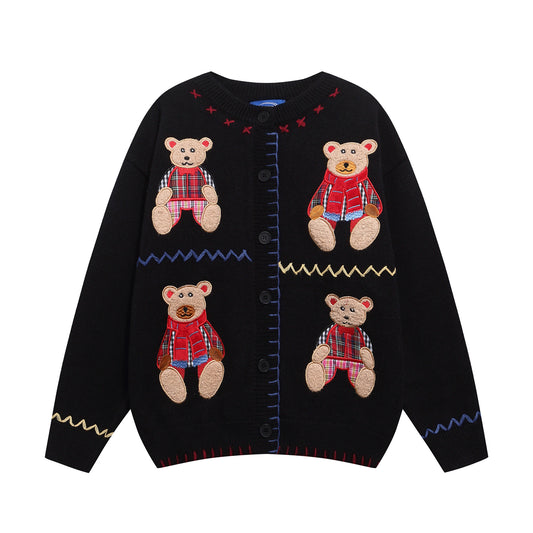 ⓀⓃⒾⓉ𒉽2025秋冬小熊刺繡圓領針織外套 K-98
