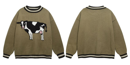 ⓀⓃⒾⓉ𒉽2025秋冬可愛奶牛刺繡圓領針織 K-38