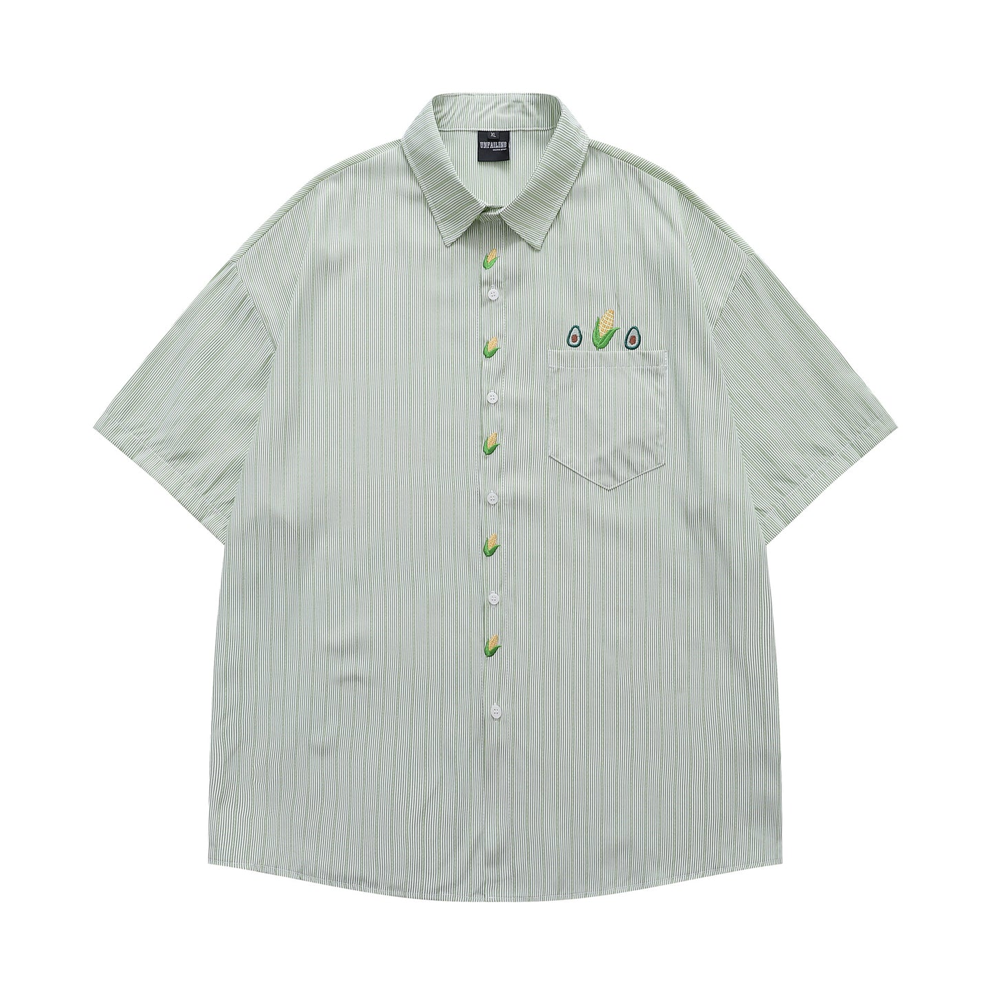 𝔼mbro 𝕊hirt𒉽美式復古玉米刺繡短袖寬鬆襯衫Y00