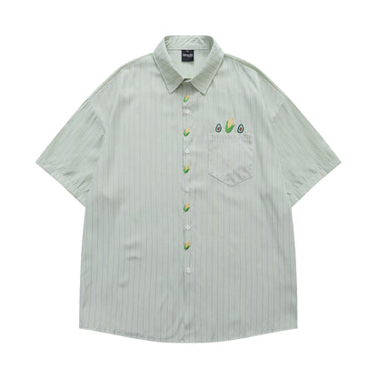 𝔼mbro 𝕊hirt𒉽美式復古玉米刺繡短袖寬鬆襯衫Y00