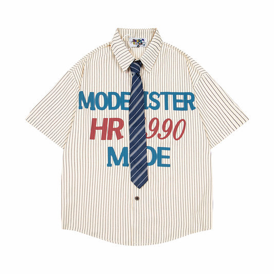 𝕃oose 𝔽it ☞𝟤𝟢𝟤𝟧 ☜領帶系列字母印花百搭休閒寬鬆襯衫P-43