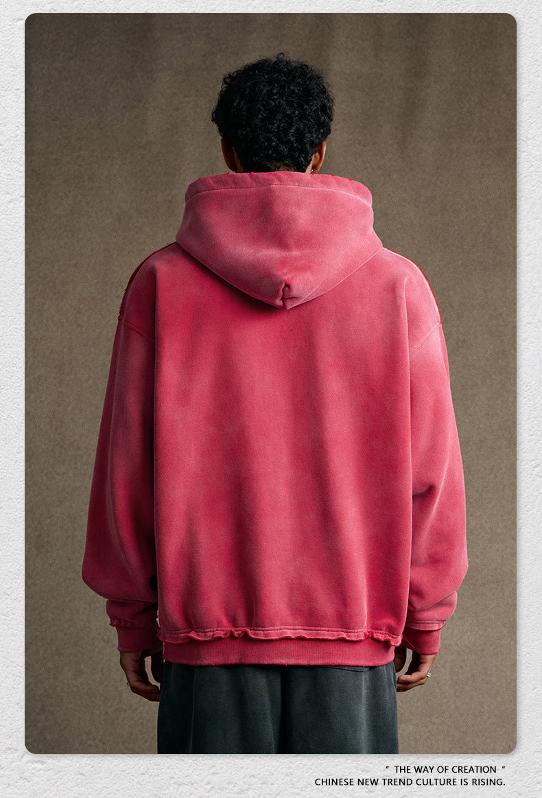 snɔoɟ uoı̣snɟ -  2025秋冬美式潮牌做舊水洗印花連帽開衫拉鏈外套  Ｅ-761