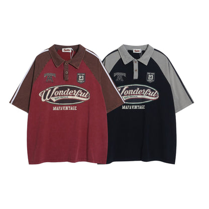 Polo Shirt𒉽美式復古拼色翻領POLO衫IN-09