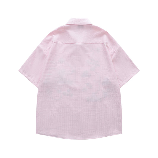 𝔼mbro 𝕊hirt𒉽美式復古趣味可愛小熊短袖寬鬆襯衫YD-13