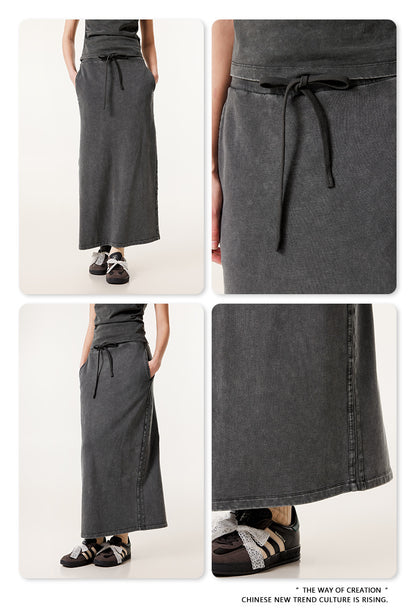 Fierce & Fitted 夏季辣妹必備INS緊身短款上衣 收腰直筒長裙套裝N-7 深灰色