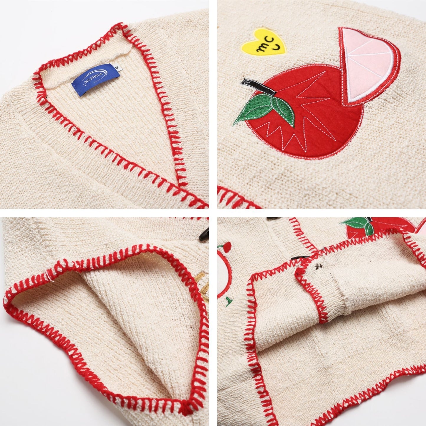 ⓀⓃⒾⓉ𒉽2025秋冬復古蘋果刺繡疊穿V領背心 IN-76