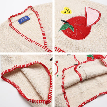 ⓀⓃⒾⓉ𒉽2025秋冬復古蘋果刺繡疊穿V領背心 IN-76