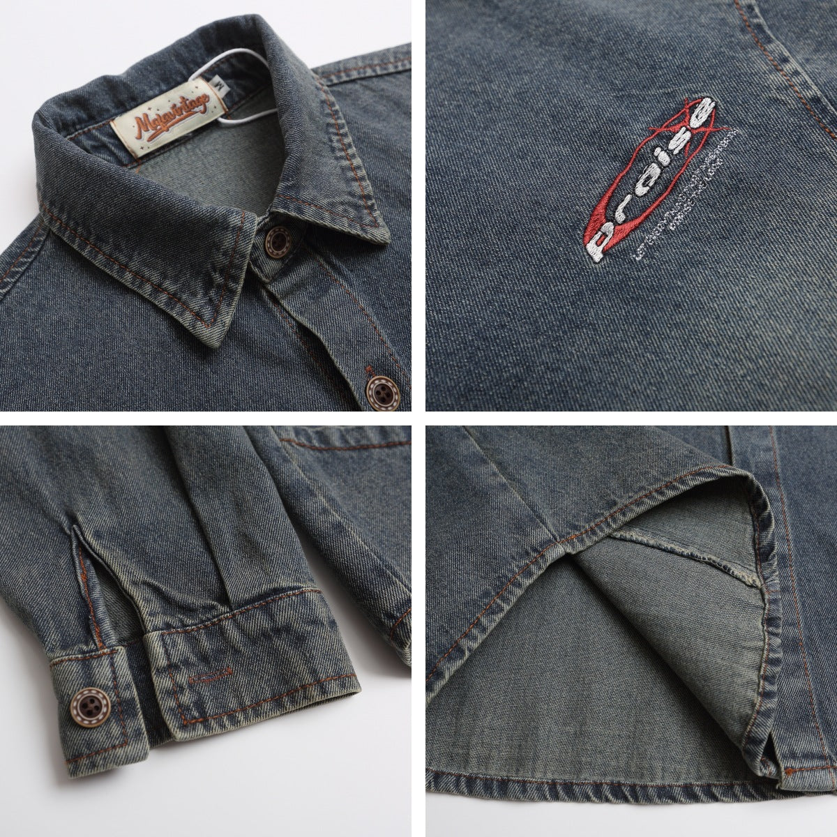 𝔼mbro 𝕊hirt𒉽2025秋冬水洗做舊牛仔寬鬆襯衫M-19