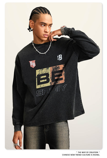 ♛𝔽𝕦𝕤𝕚𝕠𝕟 𝔽𝕠𝕔𝕦𝕤 ♛2025秋冬復古水洗印花大學T W-27