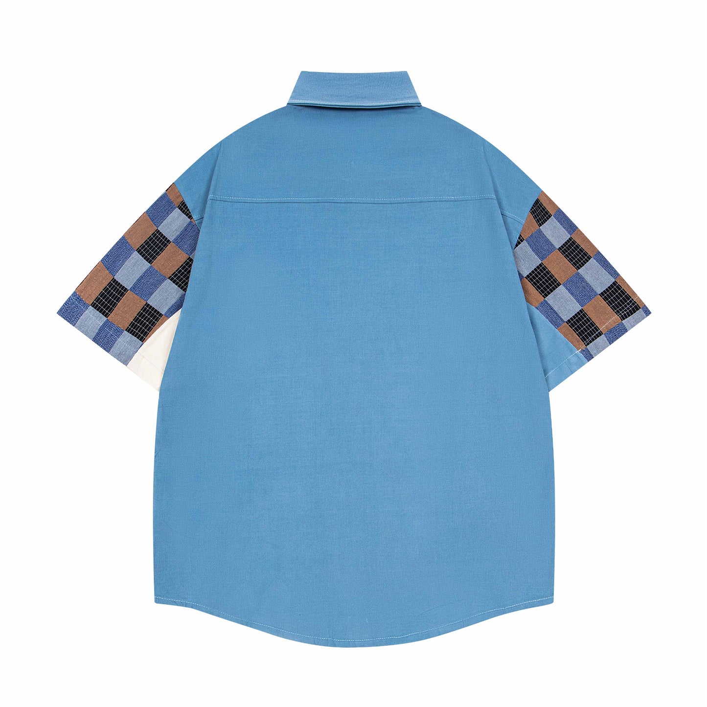 𝔼mbro 𝕊hirt𒉽美式復古拼貼刺繡學院風寬鬆襯衫 UN-5