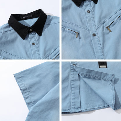 𝕃oose 𝔽it ☞𝟤𝟢𝟤𝟧 ☜美式復古翻領工裝短袖襯衫 JD-9