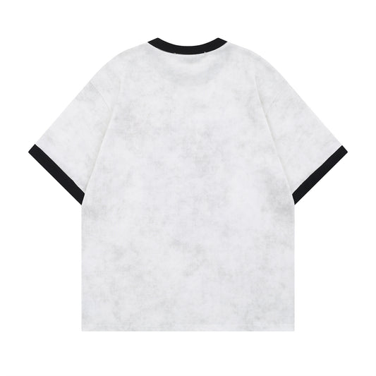 𝕃oose 𝔽it ☞𝟤𝟢𝟤𝟧 ☜美式復古撞色人像字母印花 男女中性 T-Shirt寬版上衣   TH-655