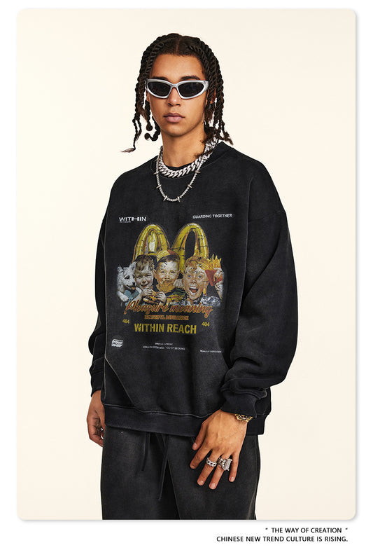 ♛𝔽𝕦𝕤𝕚𝕠𝕟 𝔽𝕠𝕔𝕦𝕤 ♛2025秋冬高磅復古水洗印花帽T B-00