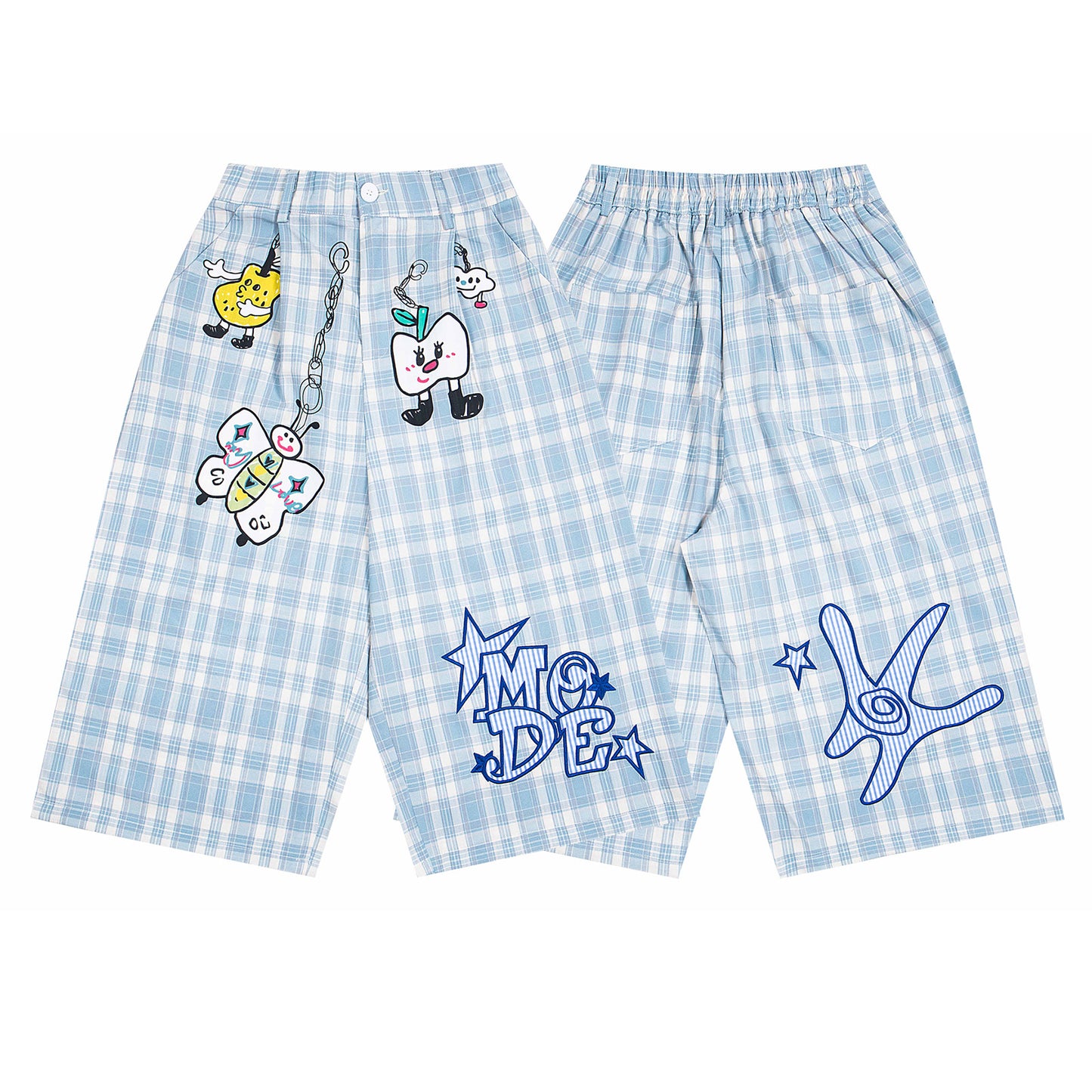 𖥟𝕽𝖊𝖑𝖆𝖝𝖊𝖉 𝖋𝖎𝖙  ☞美式復古卡通印花設計七分褲M-07