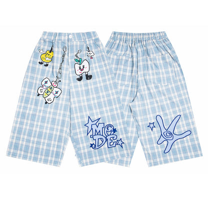 𖥟𝕽𝖊𝖑𝖆𝖝𝖊𝖉 𝖋𝖎𝖙  ☞美式復古卡通印花設計七分褲M-07