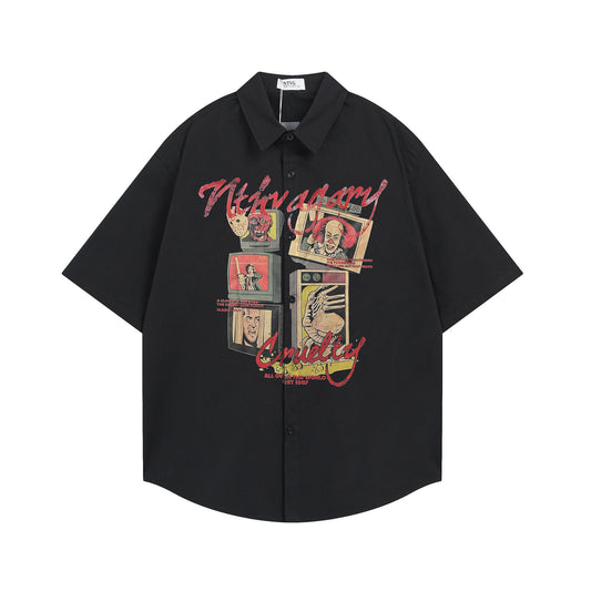 𝕃oose 𝔽it ☞𝟤𝟢𝟤𝟧 ☜美式復古電影圖案印花百搭休閒寬鬆襯衫 N-140