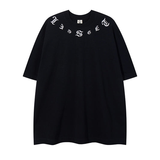 𝕃oose 𝔽it ☞𝟤𝟢𝟤𝟧 ☜美式復古字母刺繡圓領寬版上衣 Y-2