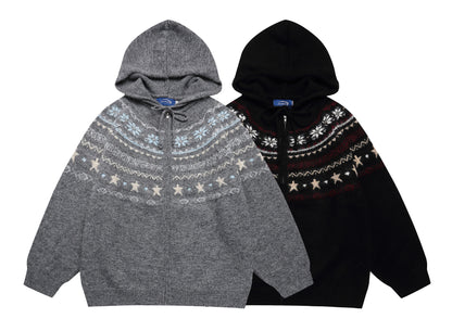 ⓀⓃⒾⓉ𒉽2025秋冬星星圖案連帽針織外套 K-30