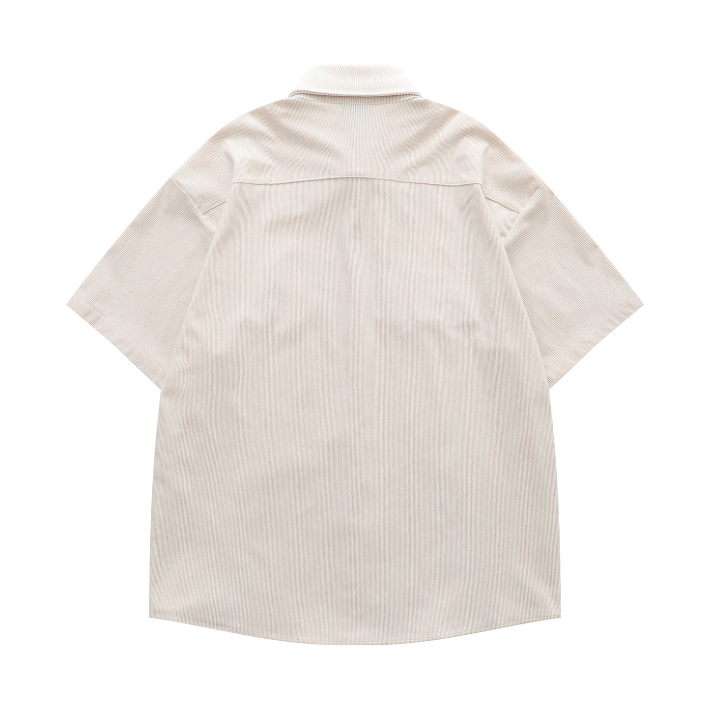 𝔼mbro 𝕊hirt𒉽美式復古趣味貓咪繡花燈芯絨短袖襯衫(杏色)