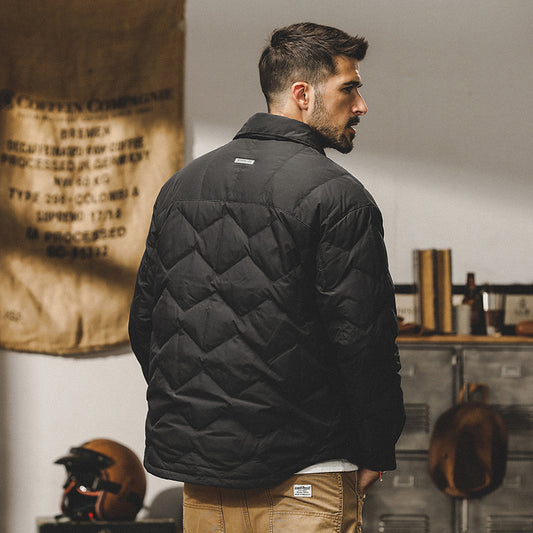 snɔoɟ uoı̣snɟ - 90%白鴨绒羽绒服冬季寬鬆潮流美式工裝襯衫領羽绒夾克保暖外套 FG-348